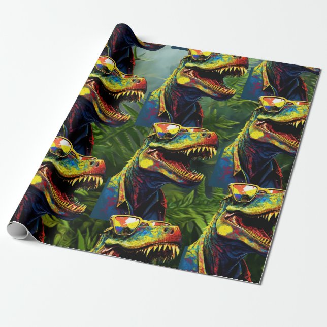 Papel De Regalo Dinosaur Jungle Guay Yellow Happy Birday (Desenrollado)