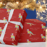 Papel De Regalo Dinosaur Merry Christmas Nombre Chica personalizad<br><div class="desc">Coloridos Chicas personalizados nombran Navidades Papel de envolver rojo Dinosaurio. Cute Parasaurolophus Santa Dino rojo regalo Envuelto a sus Navidades regalos rugir con diversión festiva! Este papel de envolvimiento personalizado de Navidades de dinosaurios presenta un divertido parasaurolophus vestido como Santa, ambientado con un fondo blanco moderno con una tipografía de...</div>