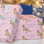 Papel De Regalo Dinosaur Merry Christmas Nombre Chica personalizad<br><div class="desc">Coloridos Chicas personalizados nombran Navidades Dinosaurio regalo de regalo rosa Papel envuelto. Cute Parasaurolophus Santa Dino Regalo Envuelve a tus Navidades regalos ruidosos con diversión festiva! Este papel de envoltura personalizado de Navidades de dinosaurios presenta un divertido parasaurolophus vestido de Santa, ambientado en un fondo giradamente rosa con una tipografía...</div>