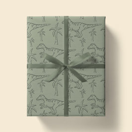 Papel De Regalo Dinosaur Pattern Modern Boy Dino Jungle Sage Green