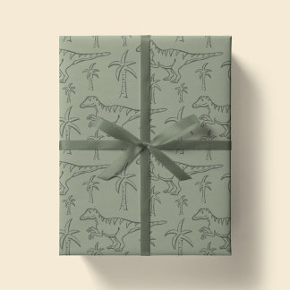 Papel De Regalo Dinosaur Pattern Modern Boy Dino Jungle Sage Green