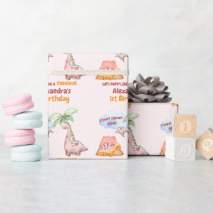 Papel De Regalo Dinosaur Stomp Chomp Rawr Primer chica Fiesta de c