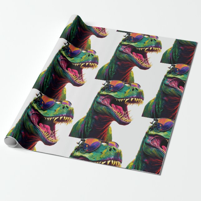 Papel De Regalo Dinosaur T Rex Jurassic Guay (Desenrollado)