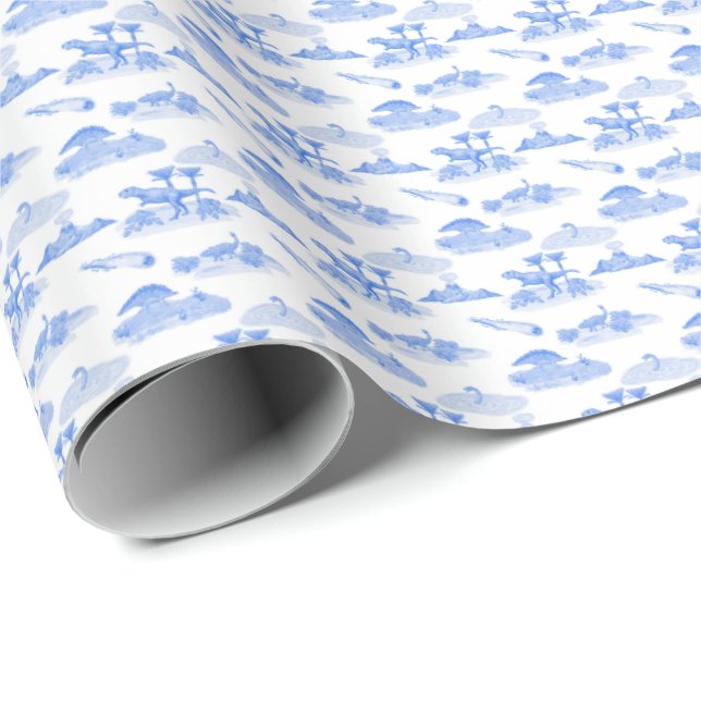 Papel De Regalo Dinosaur Toile (Periwinkle Blue)  (Esquina del rollo)
