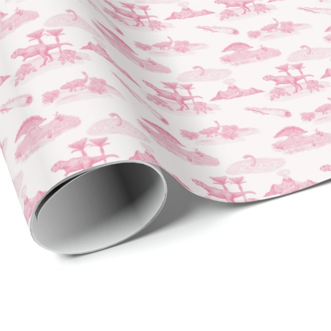Papel De Regalo Dinosaur Toile (Pink)  Wrapping Paper (Esquina del rollo)