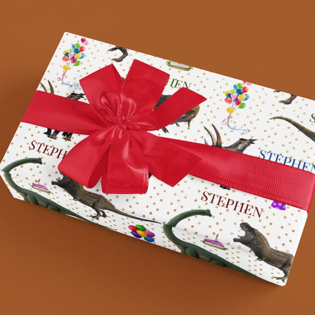 Papel De Regalo Dinosaur Tyrannosaurus Birthday Nombre personaliza (Subido por el creador)