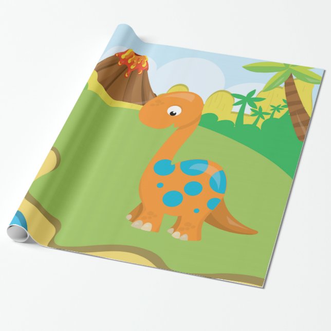 Papel De Regalo Dinosaurio Adorable (Desenrollado)
