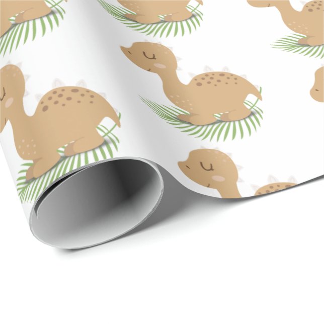 Papel De Regalo Dinosaurio Bebé En Hoja (Esquina del rollo)