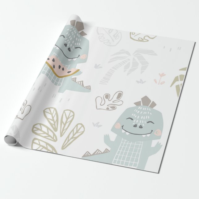 Papel De Regalo  Dinosaurio con sandía (Desenrollado)