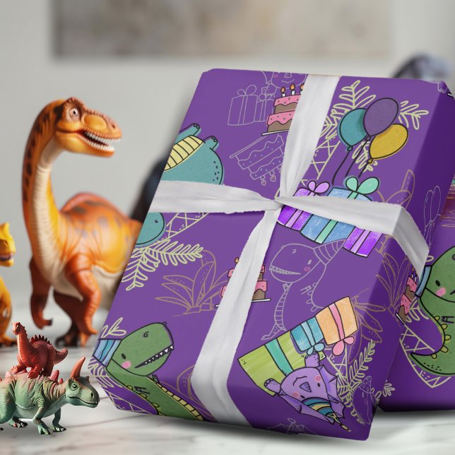 Papel De Regalo Dinosaurio de la fiesta de cumpleaños del niño Din (Subido por el creador)