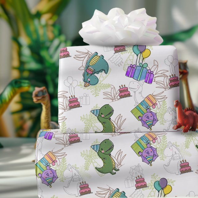 Papel De Regalo Dinosaurio de la fiesta de cumpleaños del niño Din (Subido por el creador)