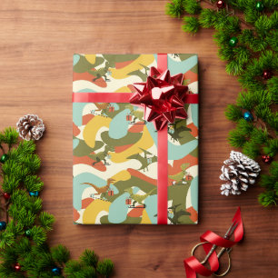 Papel De Regalo Dinosaurio de Navidad Retro Moderno de Mitad de Si