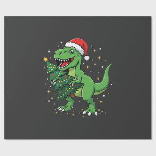 Papel De Regalo Dinosaurio de Navidad Santa T Rex