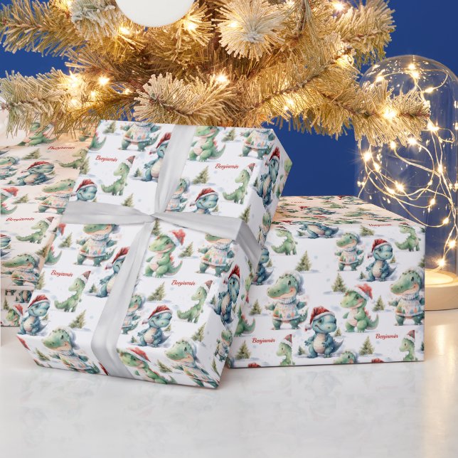 Papel De Regalo Dinosaurio de Navidades curos personalizado (Vacaciones)