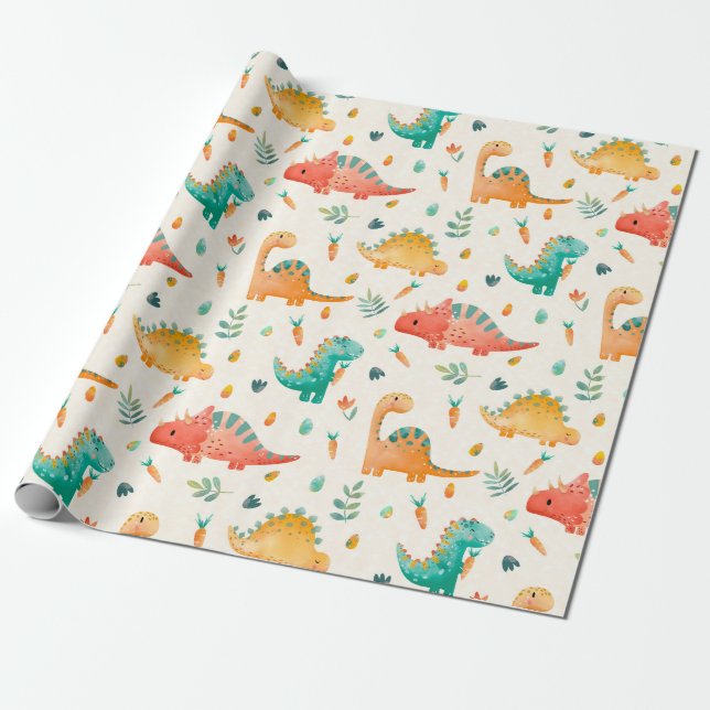 Papel De Regalo Dinosaurio de primavera (Desenrollado)