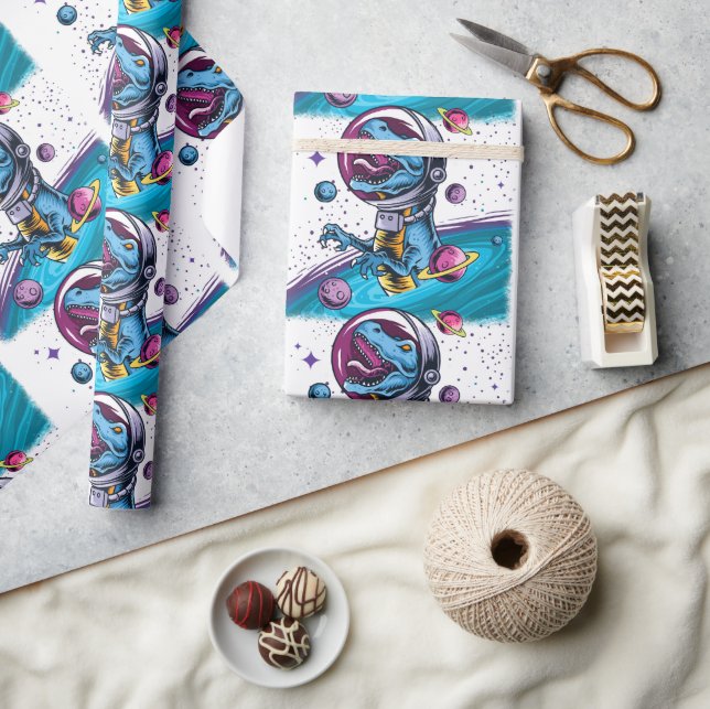 Papel De Regalo Dinosaurio divertido T-Rex en el espacio (Artesanía)