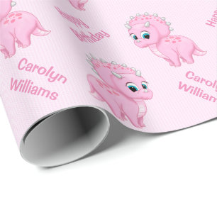 Papel De Regalo Dinosaurio lindo del Triceratops de los rosas