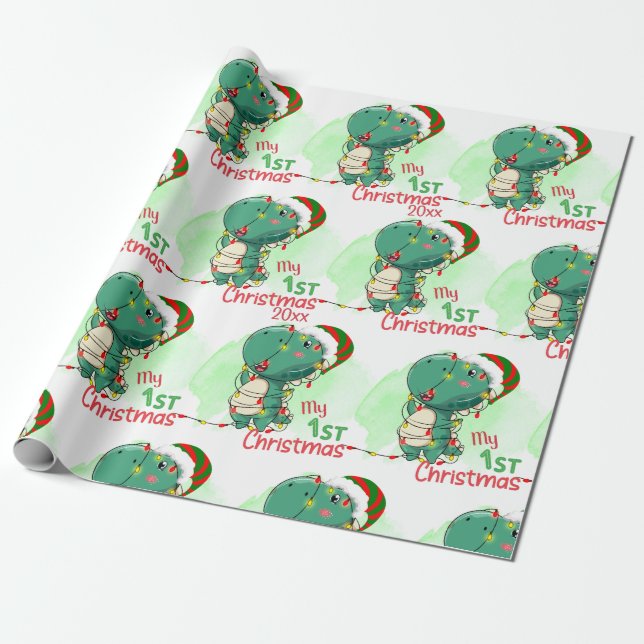 Papel De Regalo Dinosaurio, mi primera Navidad (Desenrollado)