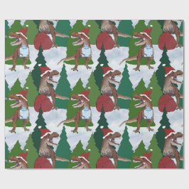 Papel De Regalo Dinosaurio Navidad T-Rex Santa
