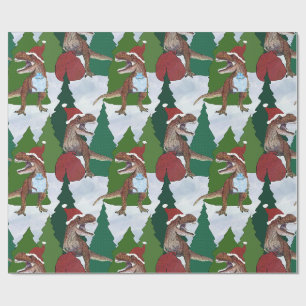 Papel De Regalo Dinosaurio Navidad T-Rex Santa