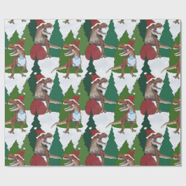 Papel De Regalo Dinosaurio Navidad T-Rex Santa