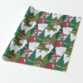 Papel De Regalo Dinosaurio Navidad T-Rex Santa