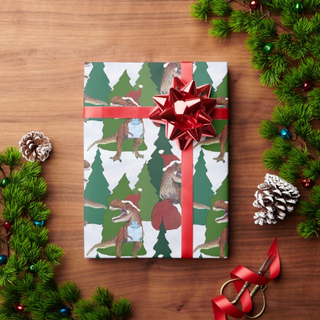 Papel De Regalo Dinosaurio Navidad T-Rex Santa (Regalo de vacaciones)