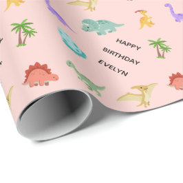Papel De Regalo Dinosaurio niña personalizado