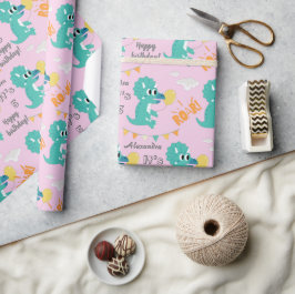 Papel De Regalo Dinosaurio Nombre de cumpleaños Edad Personalizado