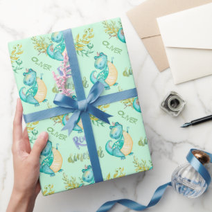 Papel De Regalo Dinosaurio pequeño lindo personalizado