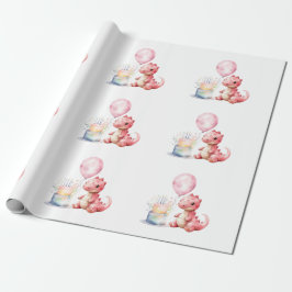 Papel De Regalo Dinosaurio rojo pintado uno un cumpleaños saurus