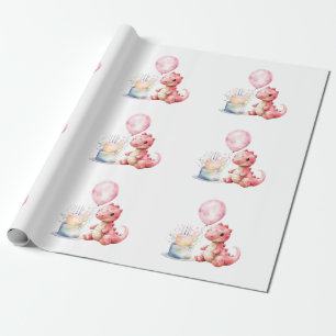 Papel De Regalo Dinosaurio rojo pintado uno un cumpleaños saurus