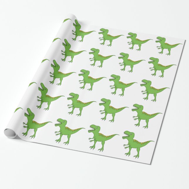 Papel De Regalo Dinosaurio-T-Rex verde lindo (Desenrollado)