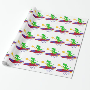 Papel De Regalo Dinosaurio verde divertido de T-Rex Kayaking