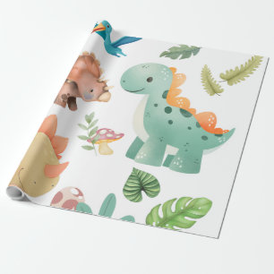 Papel De Regalo Dinosaurio verde lindo