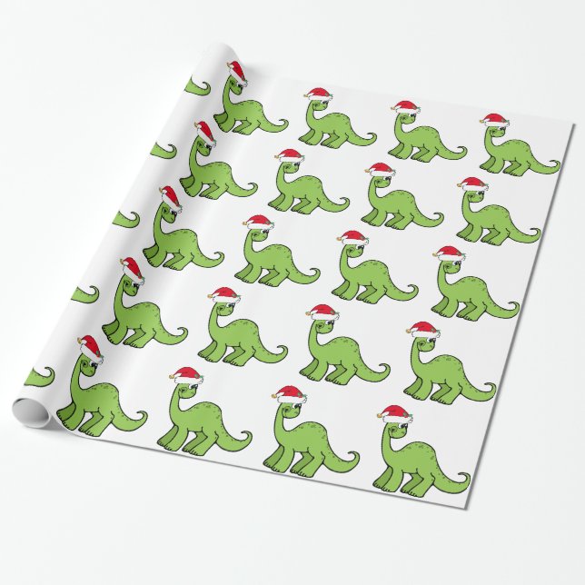 Papel De Regalo Dinosaurio verde Santa de los niños del navidad (Desenrollado)