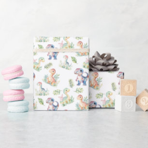 Papel De Regalo Dinosaurios acuarelas sobre blanco