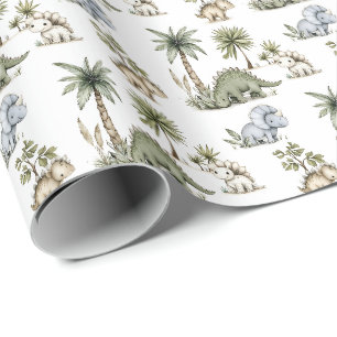 Papel De Regalo Dinosaurios Bebés Adorables en Acuarela