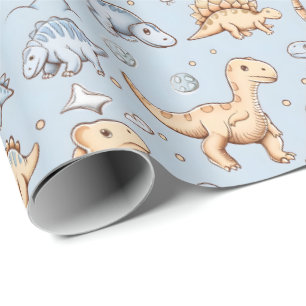 Papel De Regalo Dinosaurios bebés en azul