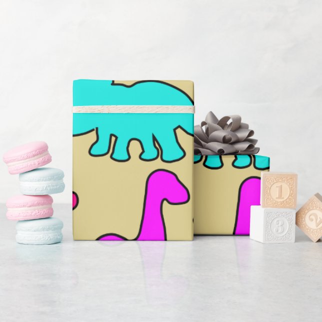 Papel De Regalo Dinosaurios coloridos (Baby Shower)