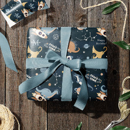 Papel De Regalo Dinosaurios cortos en el espacio Patrón niños Cump