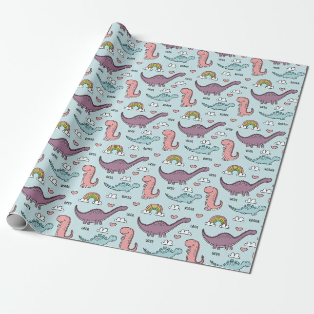 Papel De Regalo Dinosaurios Cute (Desenrollado)