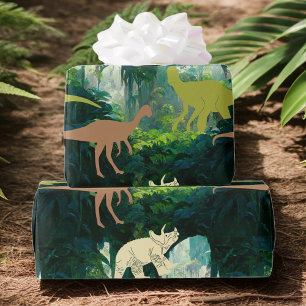 Papel De Regalo Dinosaurios de la jungla prehistórica