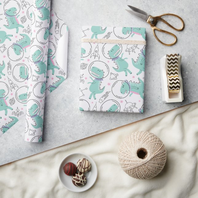 Papel De Regalo Dinosaurios Espaciales, Dinosaurios Cutos, Buques  (Artesanía)