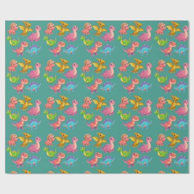 Papel De Regalo Dinosaurios Ilustrados (Superficie plana)