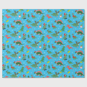 Papel De Regalo Dinosaurios Navideños Festivos Fiesta