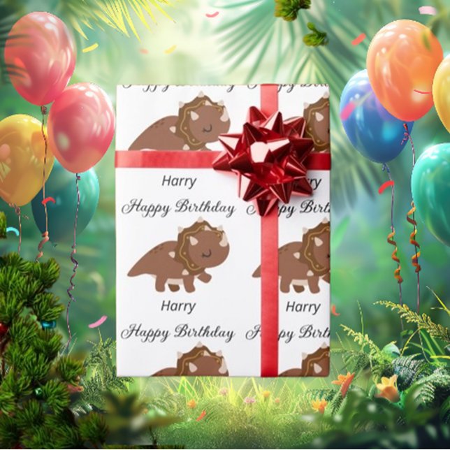 Papel De Regalo Dinosaurios personalizados de Boho Happy Birthday (Wrap your gifts in style with our Boho Happy Birthday Personalized Dinosaurs Wrapping Paper! )