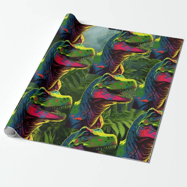 Papel De Regalo Dinosaurios Pink Jungle Birthday Kids (Desenrollado)