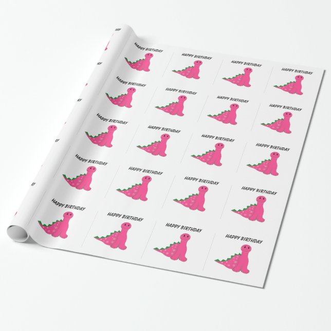 Papel De Regalo Dinosaurios rosados (Desenrollado)