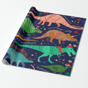 PAPEL DE REGALO DINOSAURIOS VESTIDOS PARA NAVIDADES